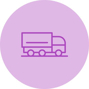 Kamyon vektör simgesi. Tarz düz simge sembolüdür. mor ve cyan renkleri, beyaz arkaplan.