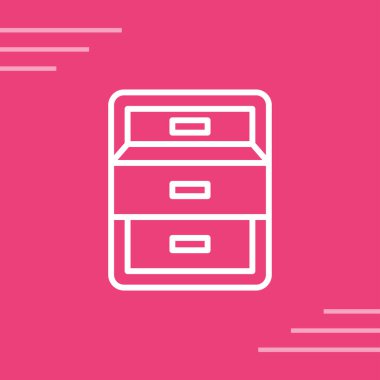 Pembe arkaplan ile izole edilmiş beyaz çizgi çekmece dosyası simgesi. arşiv çekmecesi belge imzası. Dolap çekmecesinde. Ofis mobilyası. Çember noktaları. vektör illüstrasyonu