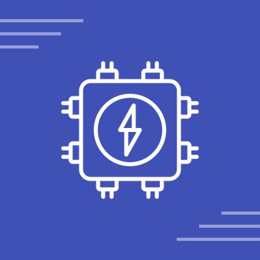 Mavi çizgi pil simgesi beyaz arkaplanda izole edildi. Şimşek sembolü. Soyut çember noktaları kavramı. vektör.