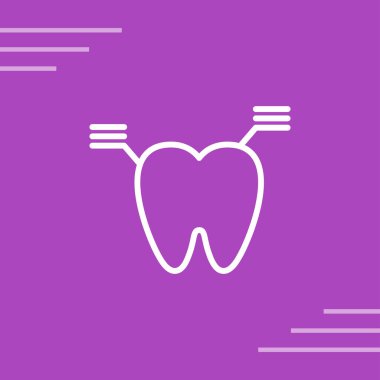 Beyaz çizgili diş simgesi beyaz gölgede izole edilmiş. Diş sembolü. Diş hekimliği ya da diş hekimliği merkezi tıbbi ve diş macunu paketi. Kırmızı daire düğmesi. vektör