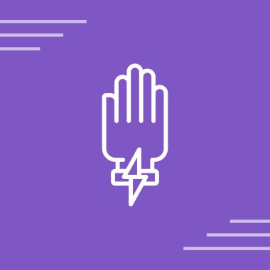 Beyaz çizgi el simgesi uzun gölge arkaplanı ile izole edildi. El sembolü. Soyut çember şekilleri. vektör illüstrasyonu