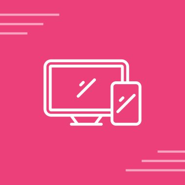 Siyah bilgisayar ekran simgesi pembe arkaplanda izole edildi. Elektronik cihaz. Ön manzara. vektör illüstrasyonu.