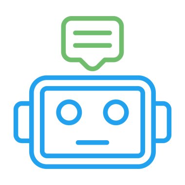 Robot kafa vektör simgesi. stilde düz çizgi, kobalt ve cyan renkleri, yuvarlak açılar, beyaz arkaplan.