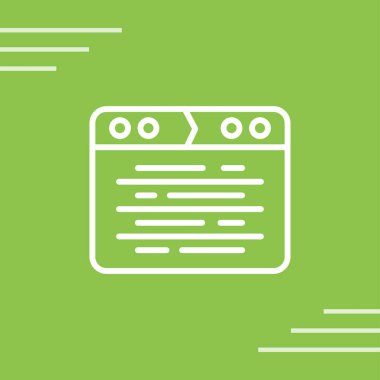 Yeşil arkaplanda metin ve metin simgesine sahip beyaz çizgi bilgisayar monitörü. Bilgisayar bileşeni işareti. vektör illüstrasyonu