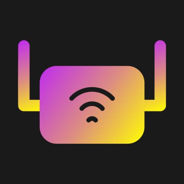 Parlayan neon hattı akıllı kamera simgesi siyah arkaplanda izole edildi. Kablosuz interneti olan bir kamera. Renkli taslak konsepti. vektör.