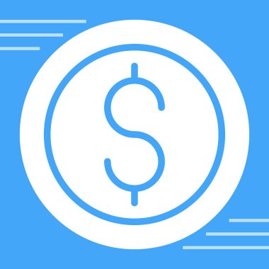 Para birimi dolar vektör simgesi. biçim düz daire sembolü, beyaz renk, yuvarlak açılar, mavi arkaplan
