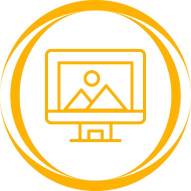 Ekran vektör simgesini izle. biçim düz yuvarlak sembol, turuncu renk, yuvarlak açılar, beyaz arkaplan