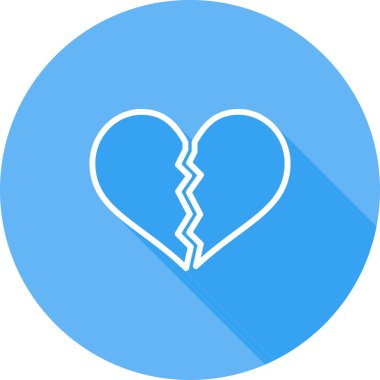 Kırık kalp düz simgesi, vektör işareti, mavi üzerine izole edilmiş renkli simge çizimi