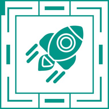 Yeşil arka planda izole edilmiş uzay simgesindeki yeşil çizgi roketi. Roket fırlatıldı. Soyut çember rastgele noktalar. vektör illüstrasyonu