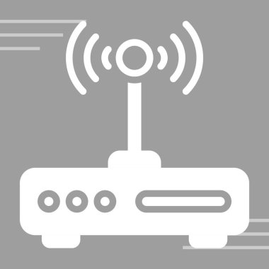 Kablosuz yönlendirici vektör simgesi. biçim düz simge, beyaz renk, yuvarlak açılar, gri arkaplan.