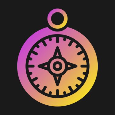 Ana hatlı pusula simgesi siyah arkaplanda izole edildi. Winwinse navigasyon sembolü. Rüzgar gülü işareti. vektör.