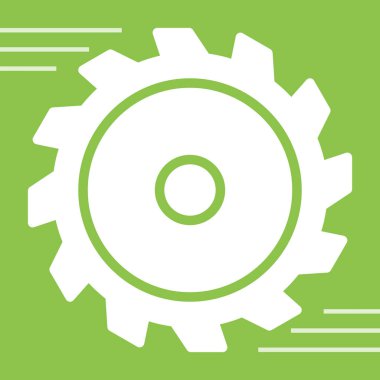 dişli vektör simgesi. biçim çift renkli düz yuvarlak sembol, yeşil ve beyaz renkler, yuvarlak açılar, yeşil arkaplan.