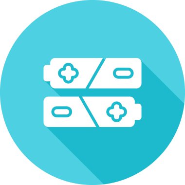 Mavi çizgili pil ve şarj simgesi beyaz arkaplanda izole edilmiş. Pil cıvatası Düşük güç işareti. Mavi daire düğmesi. vektör illüstrasyonu