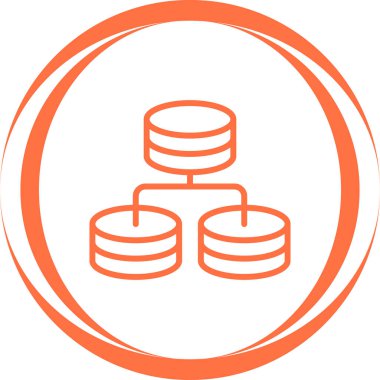 veritabanı sunucu simgesi. Beyaz üzerinde izole edilmiş ince çizgi ve daire vektörü