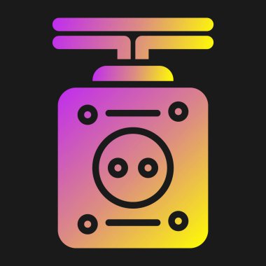 Parlayan neon çizgi kamera simgesi siyah arkaplanda izole edildi. Kamera simgesi. Fotoğraf tabelası. Kamera. Renkli taslak konsepti. vektör.