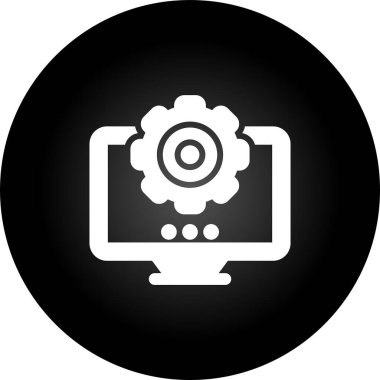 dişli simgesi olan dizüstü bilgisayar, basit vektör illüstrasyonu