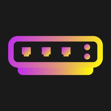 Parlayan neon çizgili gitar ikonu siyah arkaplanda izole edildi. Müzik aleti. müzik enstrümanı ana hatları. Renkli taslak konsepti. vektör.