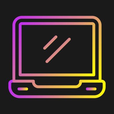 renkli dizüstü bilgisayar simgesi siyah arkaplanda izole edildi. Boş ekran işaretli elektronik defter. Değişken rastgele dinamik şekiller. vektör illüstrasyonu