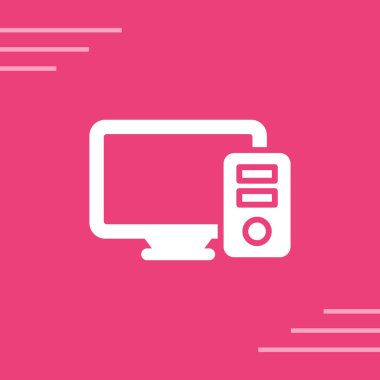 Pembe arka planda izole edilmiş beyaz akıllı televizyon simgesi. Televizyon tabelası. vektör illüstrasyonu