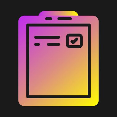 Siyah arkaplanda işaretleme simgesi ile ana hatları doldurulmuş belge. İşaret simgesini işaretle. Onaylandı, kene onaylandı, sembol tamamlandı. vektör.