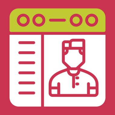 Hasta raporlama vektör simgesi. biçim iki renkli düz sembol, pembe ve sarı renkler, yuvarlak açılar, beyaz arkaplan.