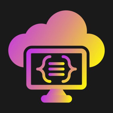 Beyaz çizgi hesaplama simgesi siyah arkaplanda izole edildi. Bulut hesaplama teknolojisi. veri depolama. vektör illüstrasyonu