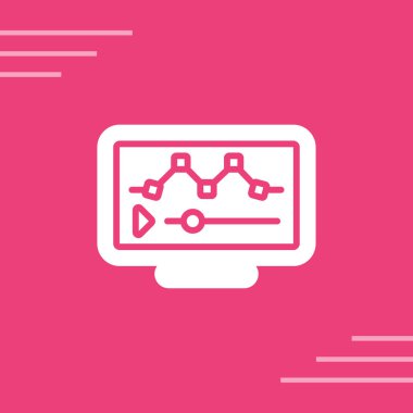 Beyaz akıllı televizyon simgesi uzun gölge arkaplan izole. Televizyon tabelası. Pembe daire düğmesi. vektör illüstrasyonu