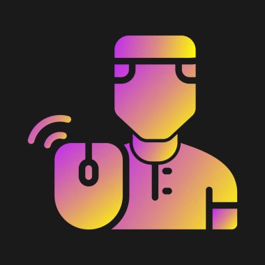 Sanal gerçeklik ikonu olan erkek avatar, sanal gerçeklik gözlükleri. Vektör illüstrasyonu siyah arkaplanda izole edildi