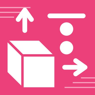 ok vektör simgesini taşı. Tarz düz, pembe renk, beyaz arkaplan.