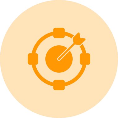 Pasta grafik vektör simgesi. Bu düz yuvarlak sembol turuncu ve gri renkler kullanır ve beyaz arkaplanda izole edilir..