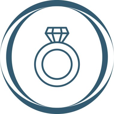 Elmas yüzük yuvarlak simge. Vektör çizim tarzı düz ikonik bicolor daire, kobalt ve gri renkler, beyaz arka plan içinde semboldür.