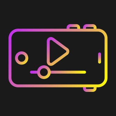 Ana hatlı video oynatıcı simgesi siyah arkaplanda izole edildi. Ses müzik işareti. Video oynat. vektör.