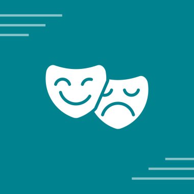 Mavi Komedi ve Trajik Maske ikonu yeşil arka planda izole edildi. Vektör İllüstrasyonu.