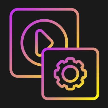 Karakter ayarı simgesi siyah arkaplanda izole edildi. Çarklar, ayarlar, çark, vites tabelası. kare düğmesi. vektör.