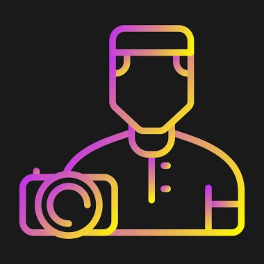 çizgi erkek fotoğrafçı ikonu siyah arkaplanda izole edildi. vektör.