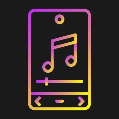 Siyah arkaplanda izole edilmiş ton simgesiyle ana hatları doldurulmuş müzik notası. vektör.