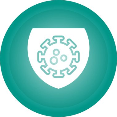 Virüs ikonlu beyaz kalkan uzun gölgeli. Corona virüsü, 10-ncov cov. bakteriler ve mikroplar, hücre kanseri, mikro