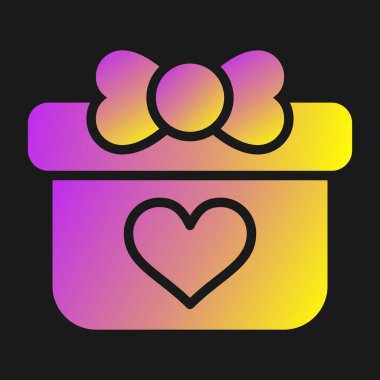 Siyah arkaplanda izole edilmiş kurdele simgesi olan parlayan bir kalp. Sevgililer günü ve aşk sembolü. Sevgililer Günü 'nde. vektör.