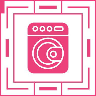 Pembe çizgi yıkama ikonu beyaz arkaplanda izole edilmiş. çamaşır makinesi simgesi. Çamaşır makinesi. Çamaşır makinesi. Ev aletleri sembolü. soyut çember rastgele noktalar.