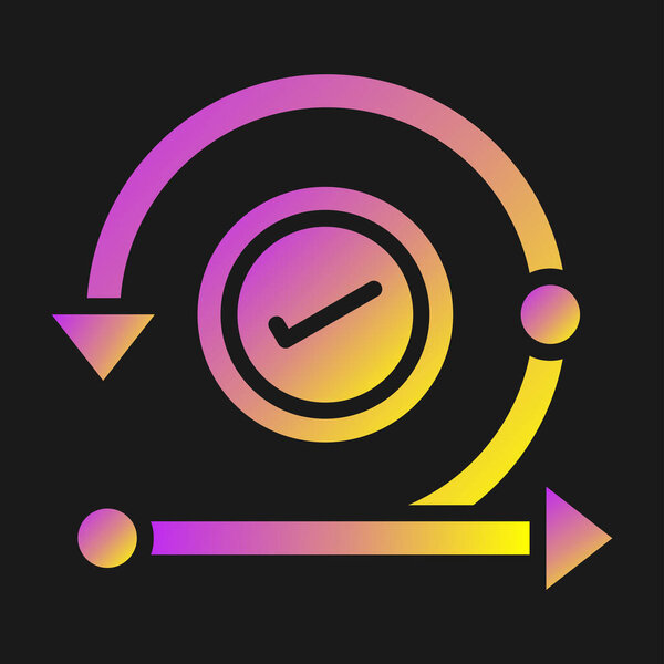 color line clock icon isolated on purple background. time symbol. gradient random dynamic shapes. vector.