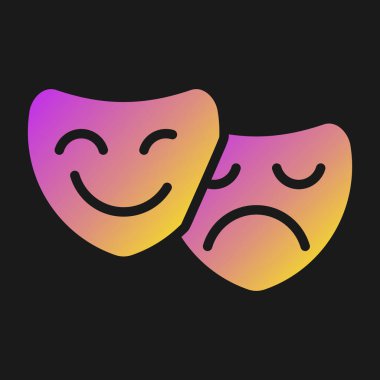 İki hüzünlü ve hüzünlü maske ve iki duygu. Siyah arkaplanda vektör illüstrasyonu