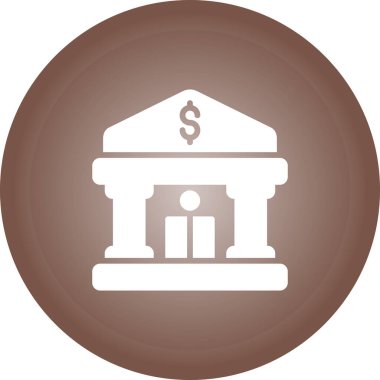 Banka ikonu. Vektör biçimi kahverengi ve gri renkler, düz yuvarlak düğme, beyaz arkaplan