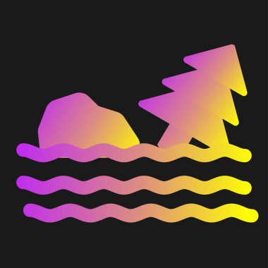 Koyu arkaplan üzerinde dağlar olan renkli dalgaların soyut vektör çizimi.