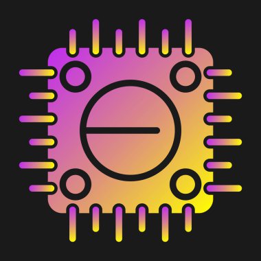 İşlemci simgesi. Siyah arkaplanda internet düğmesi