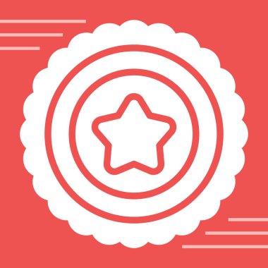 Kırmızı arkaplanda ay simgesi olan beyaz çizgi yıldızı. Gece sembolü. Gece rüyalarının sembolü. Cadılar Bayramı partisi. Kırmızı daire düğmesi. vektör.