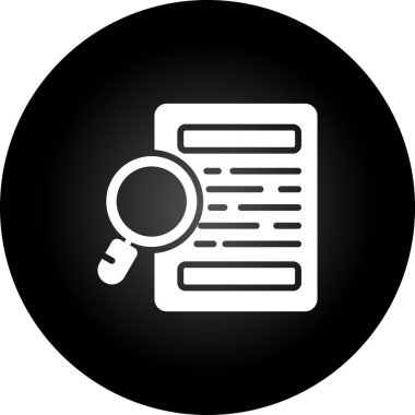 büyüteç ve belge simgesi, basit siyah vektör illüstrasyonu