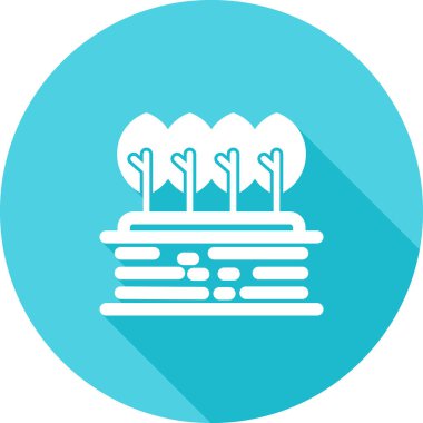 Beyaz çizgi bebek beşiği sandalye ikonu uzun gölge arkaplan izole. Yeşil daire düğmesi. vektör illüstrasyonu