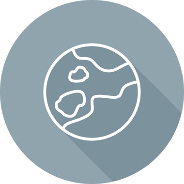 Gezegen işaretli bir dairenin uzun gölge simgesi.