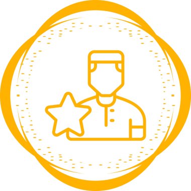 Yıldız rozeti ikonu yuvarladı. Vektör çizim biçimi düz ikonik sembol, turuncu renk, beyaz arkaplan.