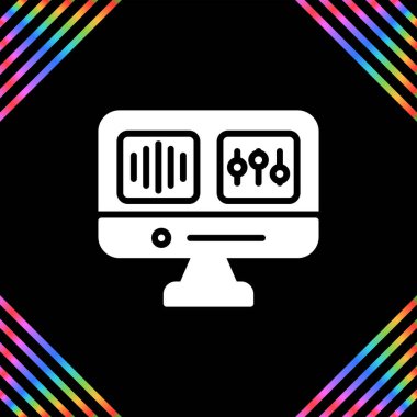 Siyah arkaplanda veri analiz simgesiyle izole edilmiş renk monitörü. vektör illüstrasyonu